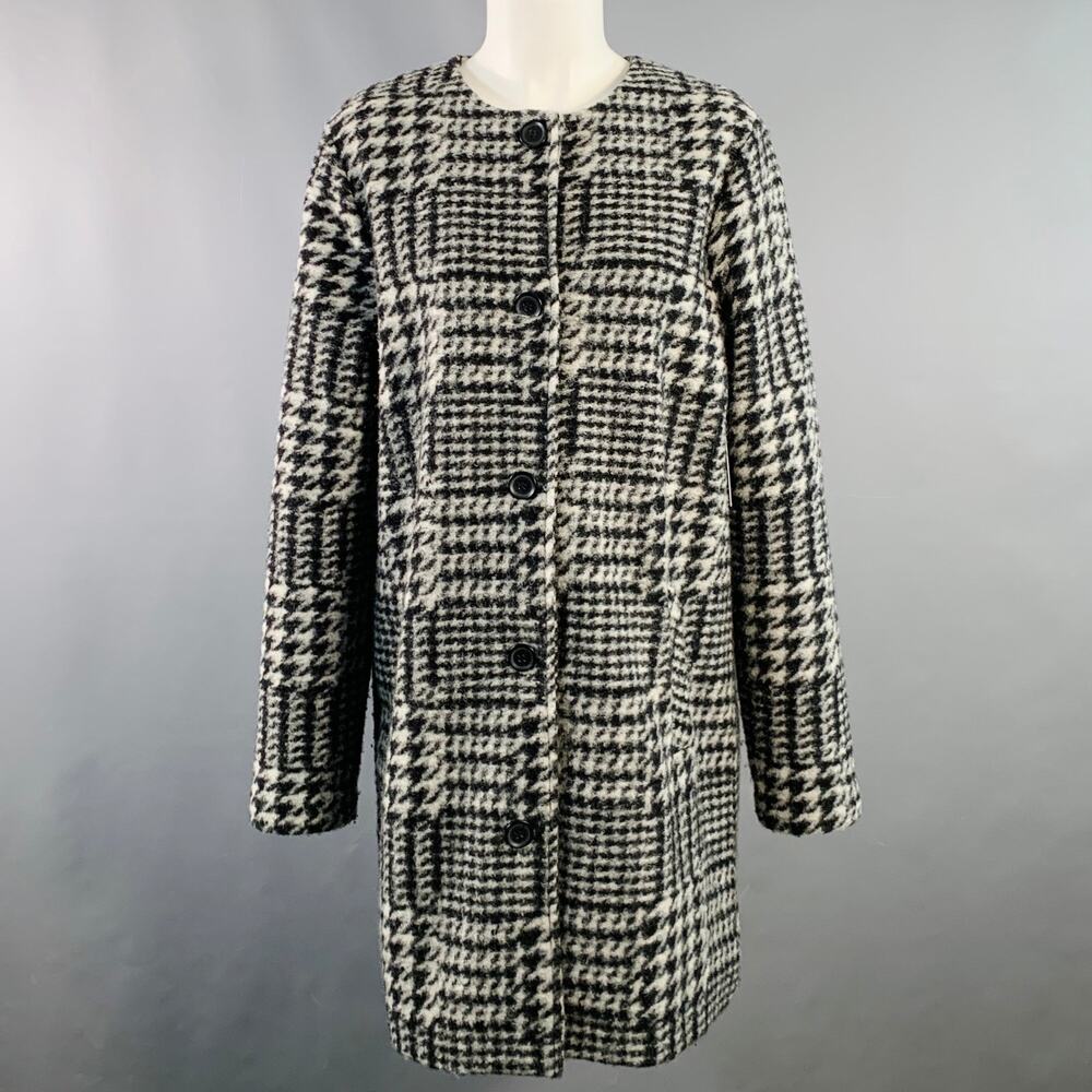NANETTE LEPORE Size M Grey Black Wool Blend Houndstooth Collarless Coat